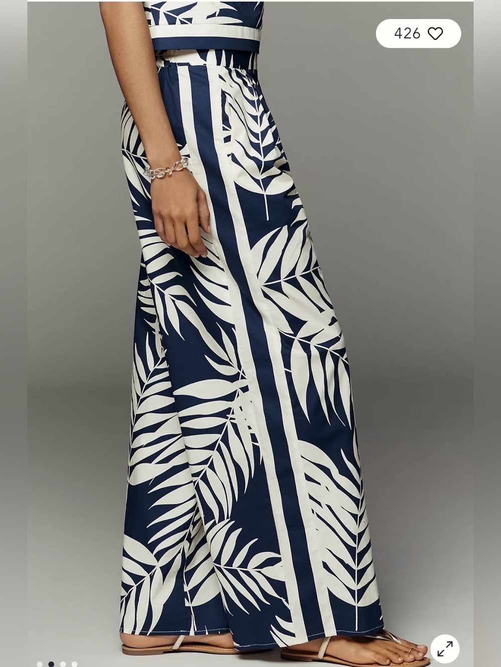 Anthropologie Hutch Navy & Ivory Palm-Print Pants - Picture 2 of 7